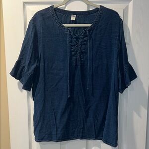 Old Navy Lace Up Soft Denim Bell Sleeve Top - XL